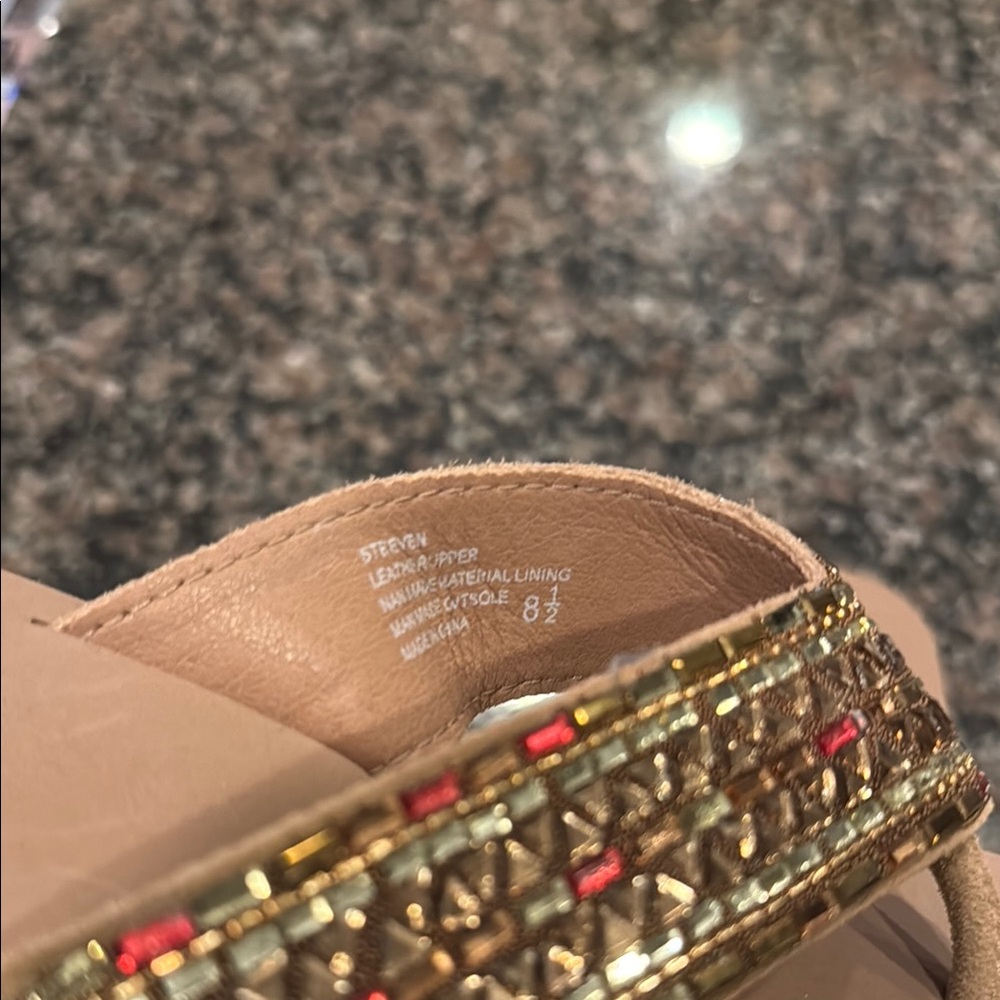 Yellow Box Gold and Tan Sandals with Woven Straps - Picture 2 of 4